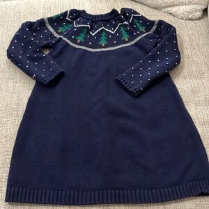 Girls 3T Hanna Andersson sweater dress navy blue w/ trees 🌲